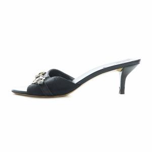 GUCCI サンダル ミュール スクエアトゥ ロゴ キャンバス レザー GG ホースビット ピンヒール 38 25cm