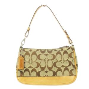 ハンドバッグ ワンハンドル ミニ キャンバス ジャカード レザー 革 シグネチャー 茶 ブラウン 6094