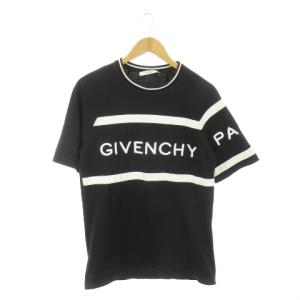 Tシャツ カットソー ラウンドネック 半袖 ストレッチ 切替 ロゴ 4G 刺繍 S 黒 ブラック 白 ホワイト