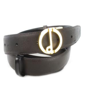 ベルト リバーシブル ロゴバックル レザー 本革 ゴールド金具 茶 ブラウン 黒 ブラック /CK26