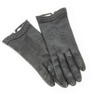 グローブ レザー 型押し オーブロゴ ブラック