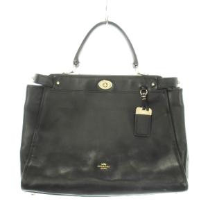 ハンドバッグ ワンハンドル 2way ショルダーストラップ付き レザー 革 ロゴ ターンロック 黒 ブラック