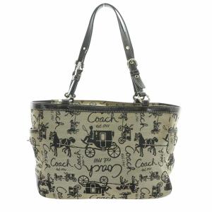COACH トートバッグ ハンドバッグ キャリッジホース キャンバス レザー 総柄 F14443 ベージュ 黒 ブラック