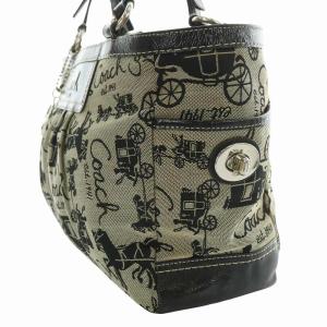 COACH トートバッグ ハンドバッグ キャリッジホース キャンバス レザー 総柄 F14443 ベージュ 黒 ブラック