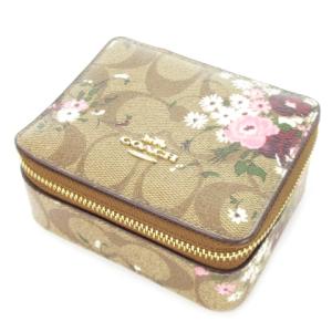 ジュエリーボックス アクセサリーボックス PVC レザー 革 ラウンドファスナー 花柄 シグネチャー 茶