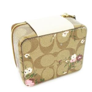 COACH ジュエリーボックス アクセサリーボックス PVC レザー 革 ラウンドファスナー 花柄 シグネチャー 茶
