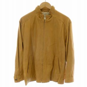 レザージャケット アウター ブルゾン シングル 羊革 麻 リネン フルジップ スタンドネック 総裏地 L