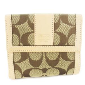 二つ折り財布 ウォレット 小銭入れあり キャンバス レザー 革 シグネチャー ロゴ刻印 ベージュ /CK22