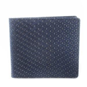 二つ折り財布 ウォレット 小銭入れあり レザー 革 鹿革 ディアスキン 漆 ひょうたん柄 総柄 紺 ネイビー