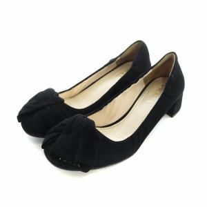 パンプス スエード ロゴ チャンキーヒール リボン 36 23cm 黒 ブラック GY18 /MQ OH