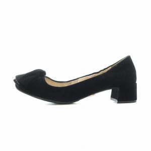 PRADA パンプス スエード ロゴ チャンキーヒール リボン 36 23cm 黒 ブラック GY18 /MQ OH