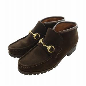 GUCCI ホースビット チャッカブーツ シューズ モカシン ゴールド金具 スエード 37 24cm 茶 ブラウン