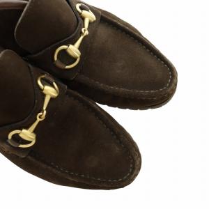 GUCCI ホースビット チャッカブーツ シューズ モカシン ゴールド金具 スエード 37 24cm 茶 ブラウン