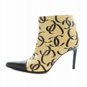 ブーティ ココマーク プリント レザー バイカラー 36 ベージュ