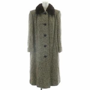ステンカラーコート アウター ロング ミンクファー 毛皮 切替 ウール ツイード 総裏地 灰色 グレー