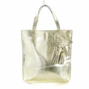 トートバッグ ショルダー グリッターレザー ロゴ タッセル フラワーチャーム ゴールド色 GY18 /MQ