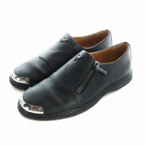 スリッポン レザーシューズ ラウンドトゥ ロゴ サイドジップ 41 26cm 黒 ブラック GY18 /MQ