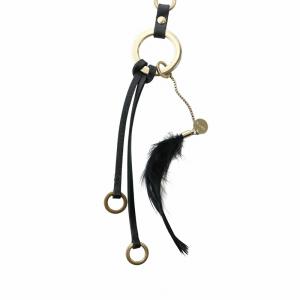ネックレス アクセサリー ペンダント フェザー レザー リング ロゴ ゴールド色 黒 ブラック GY18