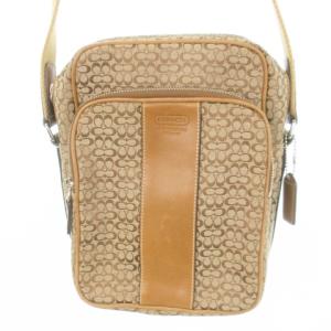 ショルダーバッグ キャンバス レザー 革 シグネチャー チャーム付き 茶 ブラウン 4274 /MN1