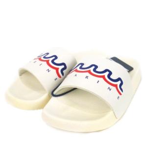 marine シャワーサンダル スリッパ フェイクレザー ロゴ トリコロール 23.5cm 白 ホワイト