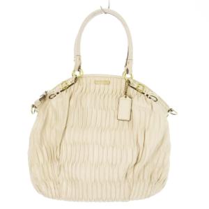 ハンドバッグ トートバッグ 2way ショルダーバッグ レザー 本革 ロゴ チャーム付き ベージュ F28542