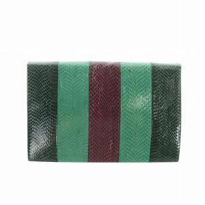 YVES SAINT LAURENT ヴィンテージ セカンドバッグ クラッチ パイソン レザー ヘビ革 ロゴ 緑 グリーン GY18 /MQ