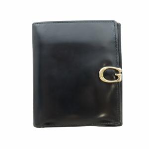 二つ折り財布 ウォレット ロゴ レザー ゴールド金具 黒 ブラック GY11 /MQ OH