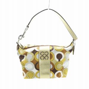 ハンドバッグ ナイロンキャンバス オプアート ロゴ レザー ストライプ 茶 ブラウン 43919 GY18