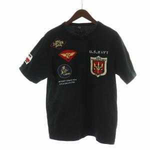 Tシャツ カットソー 半袖 ロゴ ワッペン L 黒 ブラック GY11 /MQ