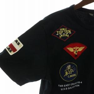 AVIREX Tシャツ カットソー 半袖 ロゴ ワッペン L 黒 ブラック GY11 /MQ