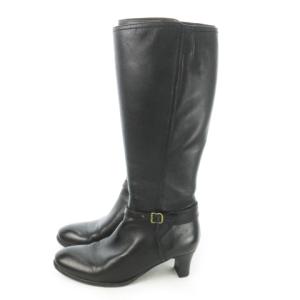 REGAL ロングブーツ ミドルヒール アーモンドトゥ レザー ベルト 23cm 黒 ブラック /AO2 GY18