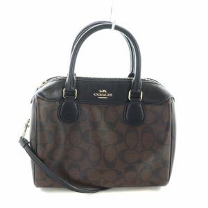 ミニボストン ショルダーバッグ ２WAY ハンド レザー ロゴ シグネチャー 茶 ブラウン 黒 ブラック