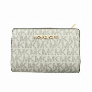 二つ折り財布 ウォレット レザー シグネチャー柄 ロゴ 茶 ブラウン 白 ホワイト 35F8GTVF2B