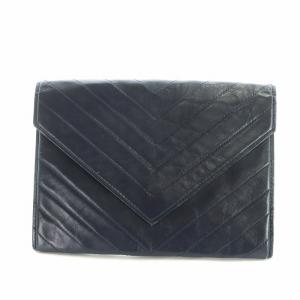 ヴィンテージ セカンドバッグ Vステッチ レザー クラッチバッグ ロゴ 紺 ネイビー GY18 /MQ