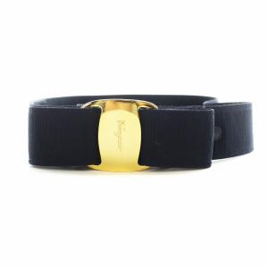 Salvatore Ferragamo ベルト ヴァラ リボン ロゴ ゴールド金具 S 紺 ネイビー 8046 GY18 /MQ