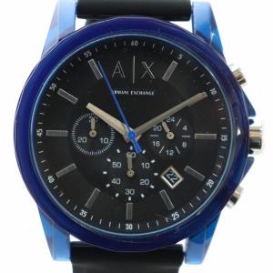 腕時計 ウォッチ クォーツ クロノグラフ カレンダー付き ロゴ 黒文字盤 紺 ネイビー AX1339 GY18