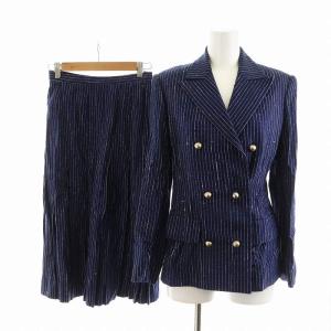 ヴィンテージ セットアップ 上下 テーラードジャケット フレアスカート ストライプ 背抜き 金ボタン ロゴ