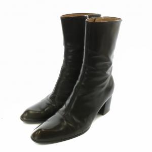 BALLY ショートブーツ レザー ラウンドトゥ チャンキーヒール サイドファスナー 36.5 23.5cm 茶色