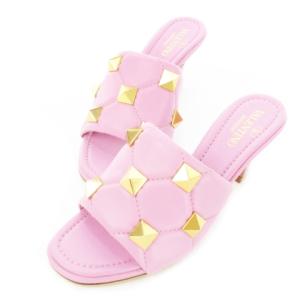 ミュール ロックスタッズ レザー キルティング 35 ピンク