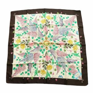 V.ACCORNERO ヴィンテージ 大判スカーフ ストール 花柄 絹 シルク ロゴ マルチカラー GY11