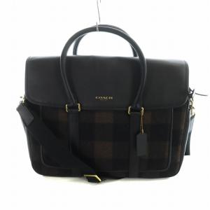 ビジネスバッグ ショルダー 2WAY 書類カバン チェック柄 レザー ロゴ 茶 ブラウン 黒 ブラック