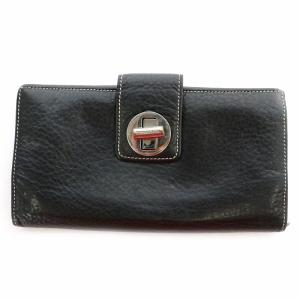 長財布 小銭入れあり レザー シボ革 皮革 ターンロック ロゴ ティファニーブルー 黒 ブラック エメラルドブルー