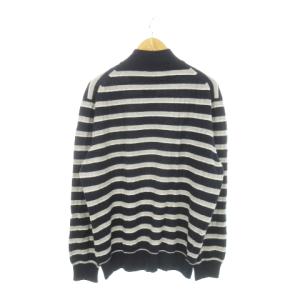 Ermenegildo Zegna ニット セーター 長袖 ハイネック ハーフジップ ウール カシミヤ混 ボーダー 54 XL 紺 ネイビー