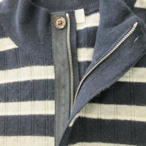 Ermenegildo Zegna ニット セーター 長袖 ハイネック ハーフジップ ウール カシミヤ混 ボーダー 54 XL 紺 ネイビー