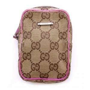 シガレットケース ミニポーチ マルチケース GGキャンバス GGロゴ イタリア製 茶 ブラウン ピンク