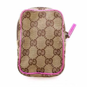 GUCCI シガレットケース ミニポーチ マルチケース GGキャンバス GGロゴ イタリア製 茶 ブラウン ピンク