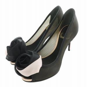 Garden Peep Toe 8cm パンプス メッシュ 花 フラワー 箱付き 34 21cm 黒 ブラック