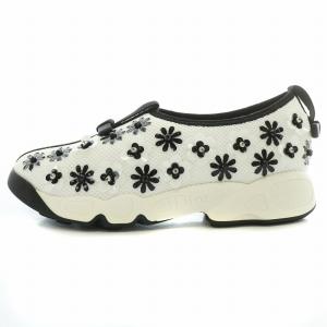 FLOWER&STRIPE スニーカー ビジュー 34 ホワイト ブラック