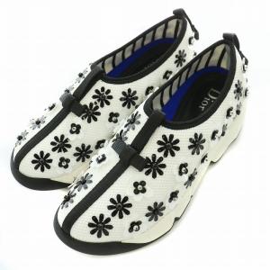 Dior FLOWER&STRIPE スニーカー ビジュー 34 ホワイト ブラック