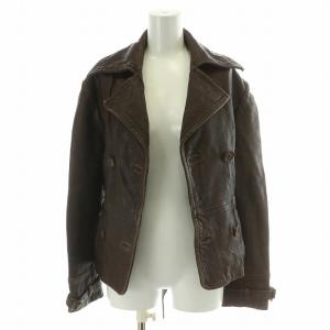 レザー ライダース ジャケット ブルゾン アウター ショート丈 羊革 総裏地 メタルパーツ 8 茶 ブラウン